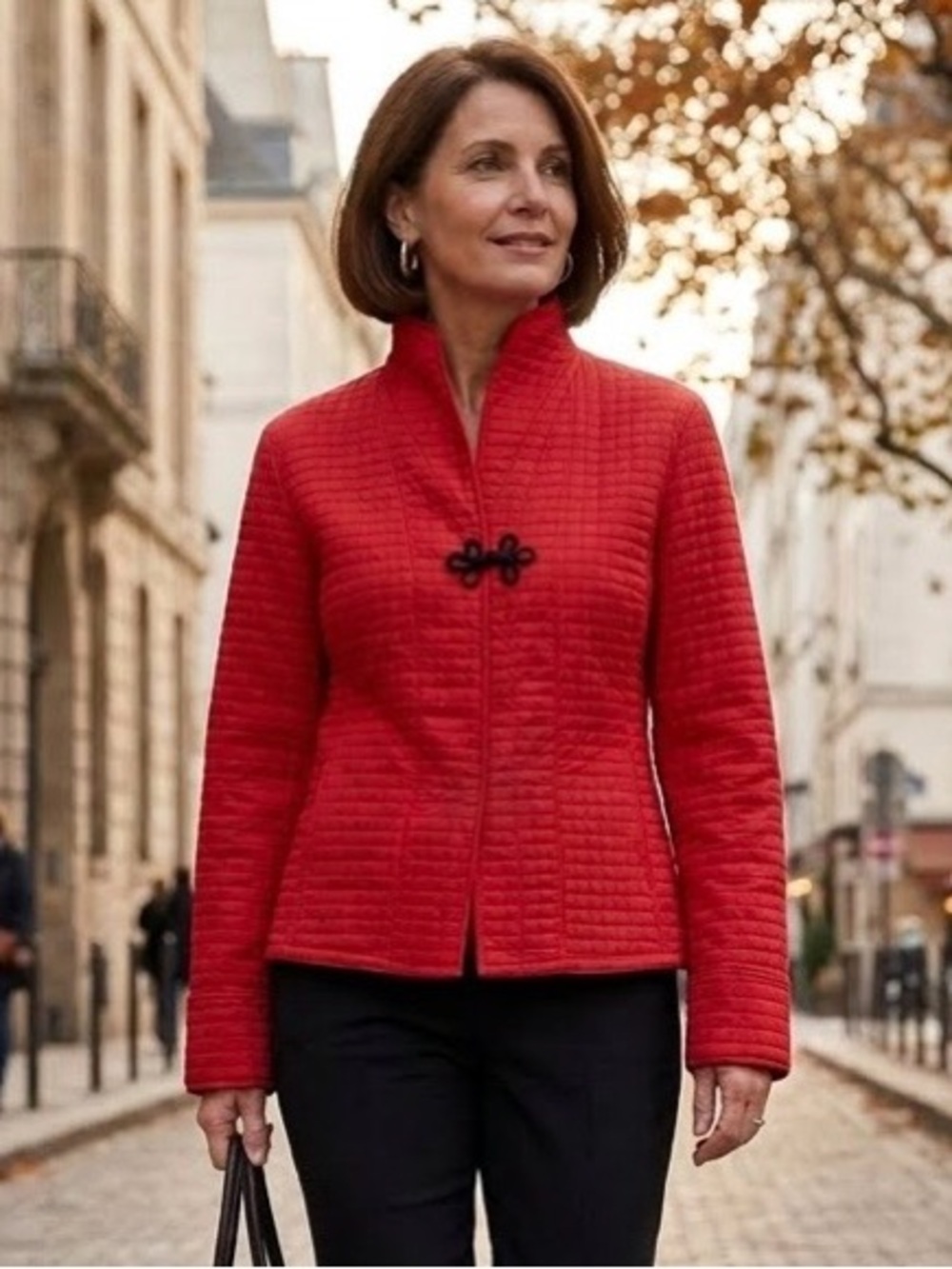Harve Benard Quilted Red Mandarin-Collar Jacket - Picture 1 of 8
